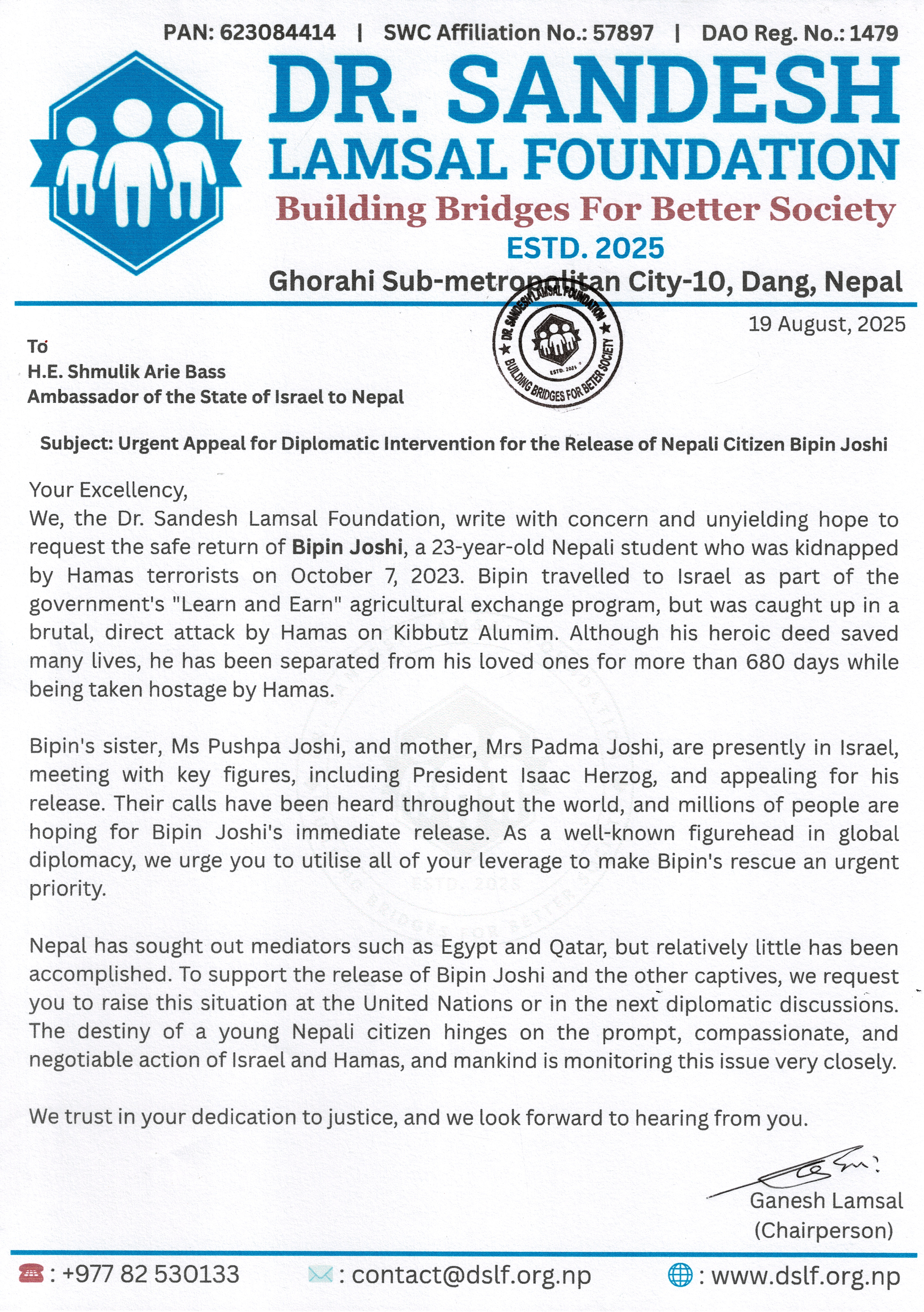 Release of Nepali Citizen Bipin Joshi